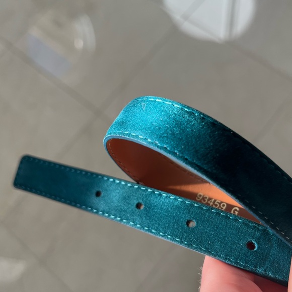 Maison Boinet Skinny Nubuck Leather Belt in Deep Turquoise w Gold Buckle 75 - Picture 6 of 16